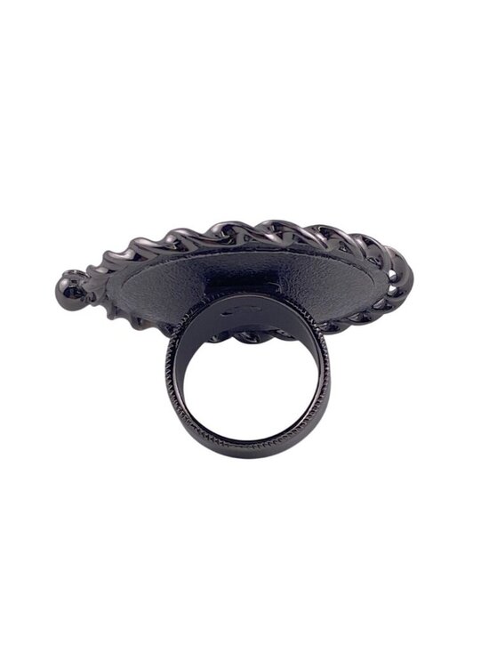 Ring CHANEL double C Black enameled Chanel Mademoiselle CC Logo Ring Black